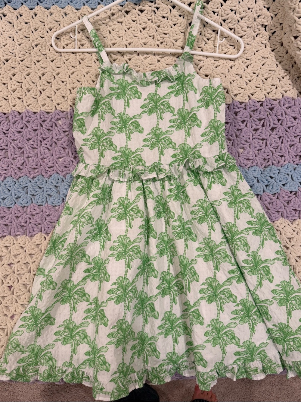 Janie and Jack size 12 Light Green and White palm tree dress